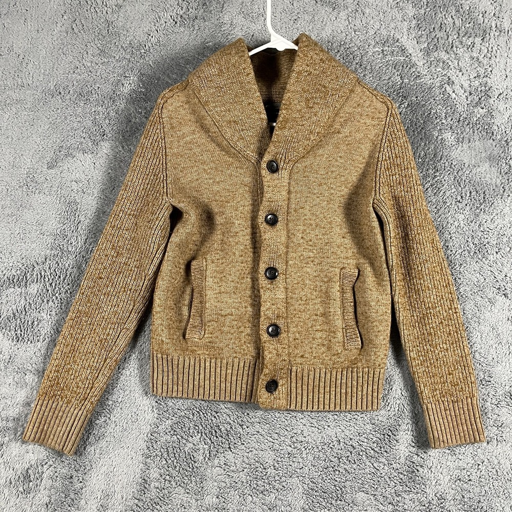 Banana Republic Shawl Collar Cardigan Sweater Mens M Tan Wool Blend Chunky Knit